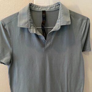Lululemon Polo Shirt Sz Small Gray Light Blue Short Sleeve Tech Light Shirt